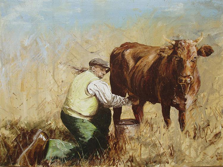 Mr Jones milking in the field